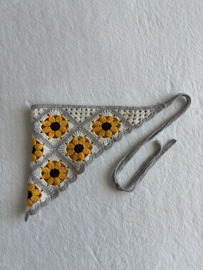 Crochet Granny Square Sunflower Bandana Cottagecore Boho Festival Hair Handmade